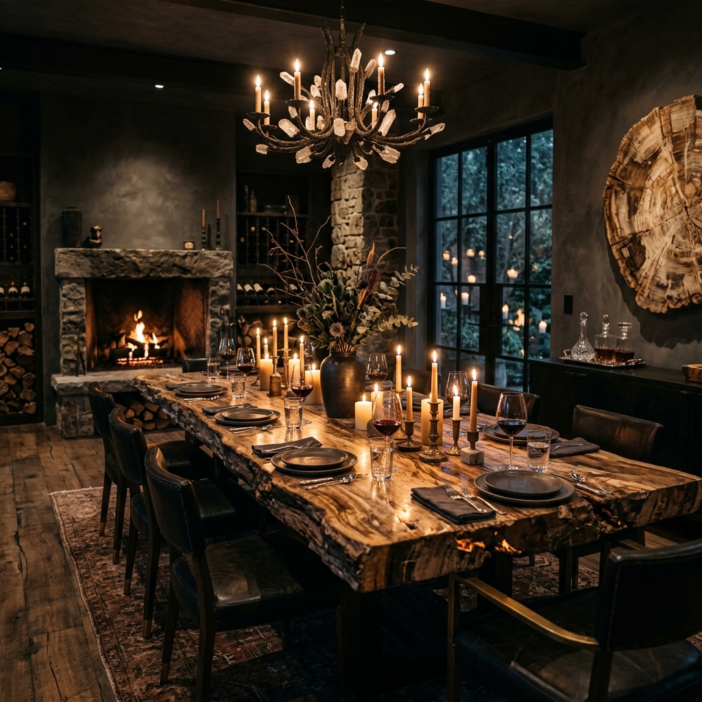 Petrified wood dining table in showroom